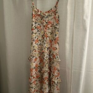 MSK Floral High Low Dress - Orange and Cream